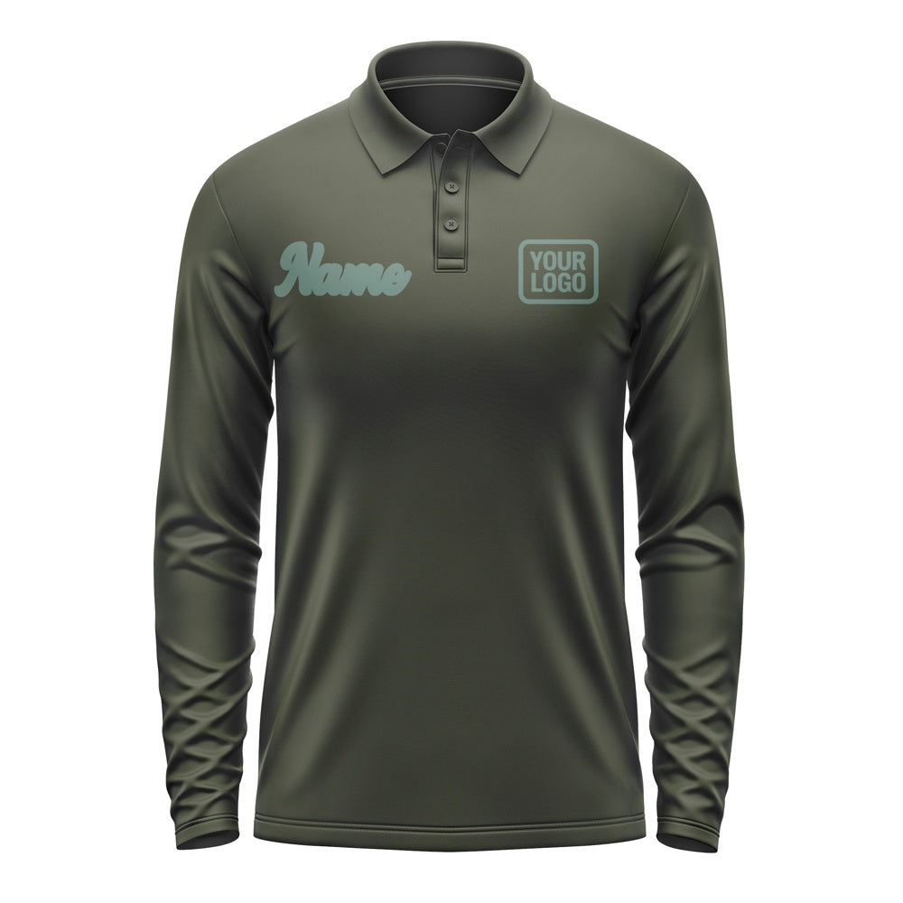 Custom Olive Blue Green Long Sleeve Polo Shirt