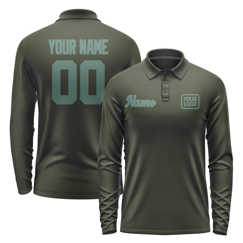 Custom Olive Blue Green Long Sleeve Polo Shirt