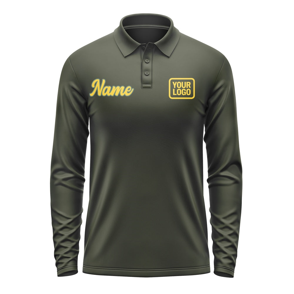 Custom Olive Gold Long Sleeve Polo Shirt