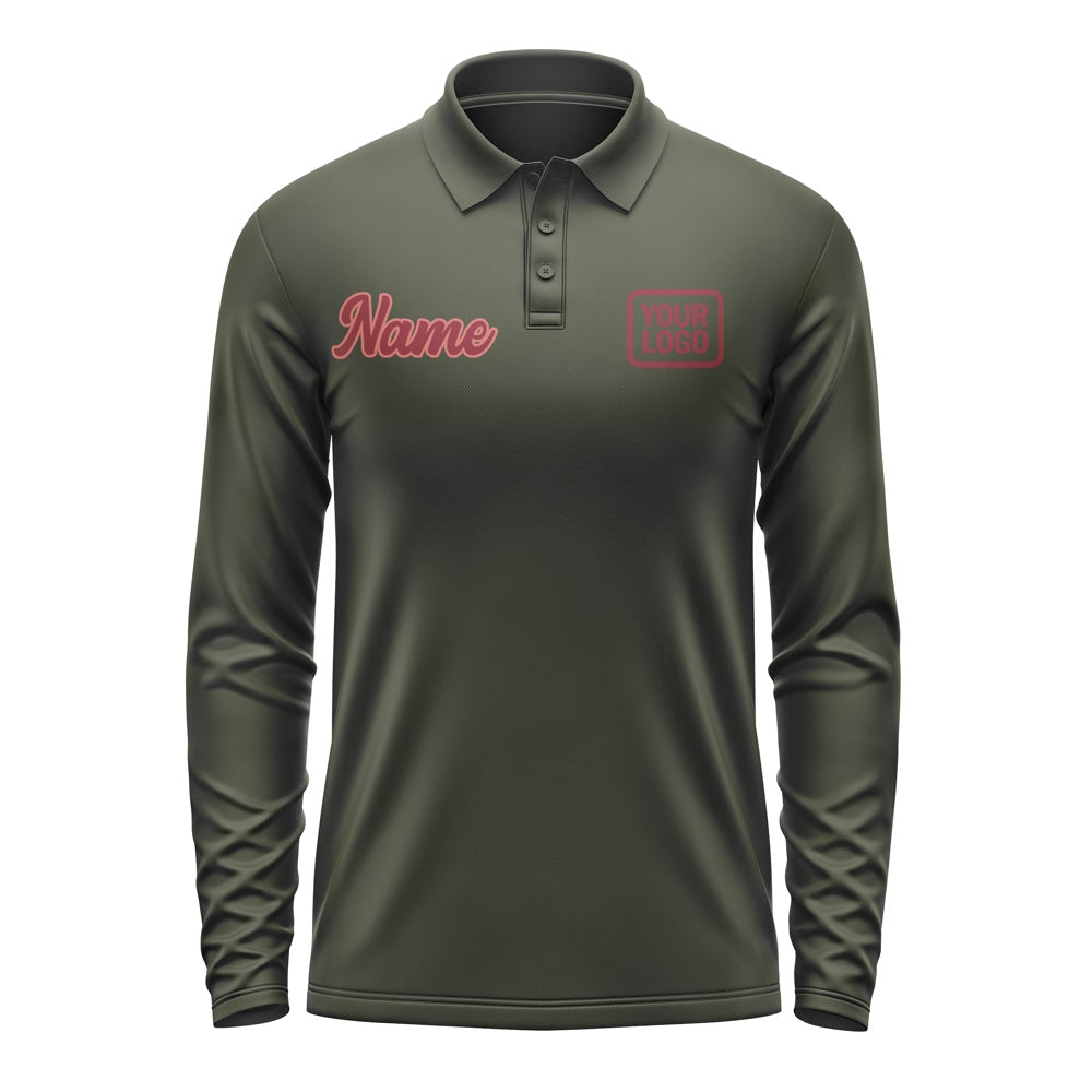 Custom Olive Crimson Red Long Sleeve Polo Shirt