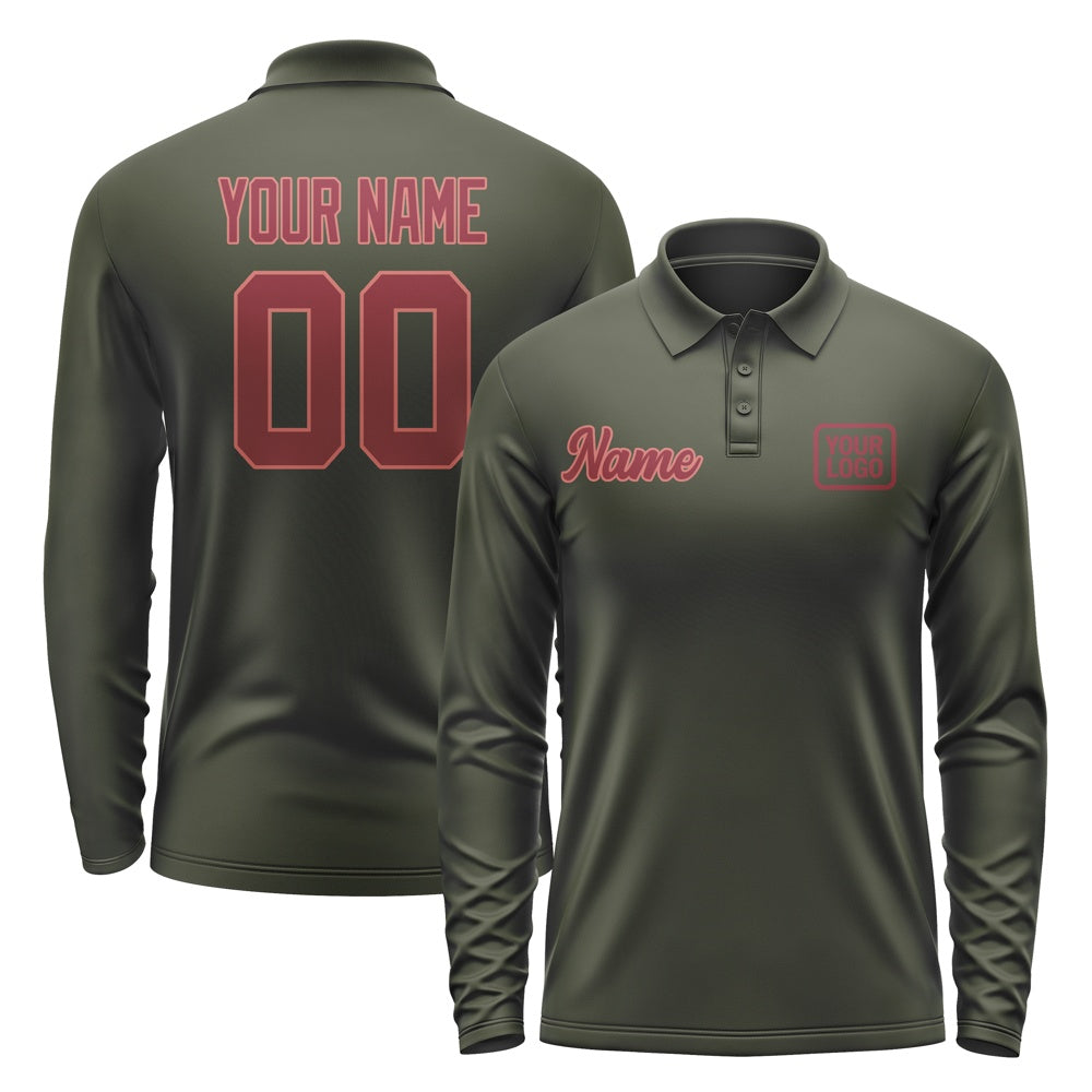 Custom Olive Crimson Red Long Sleeve Polo Shirt