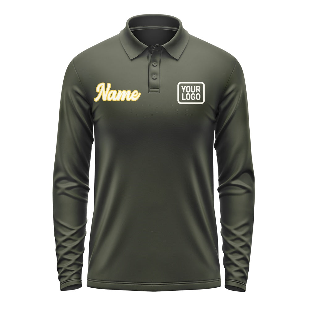 Custom Olive Cream Long Sleeve Polo Shirt