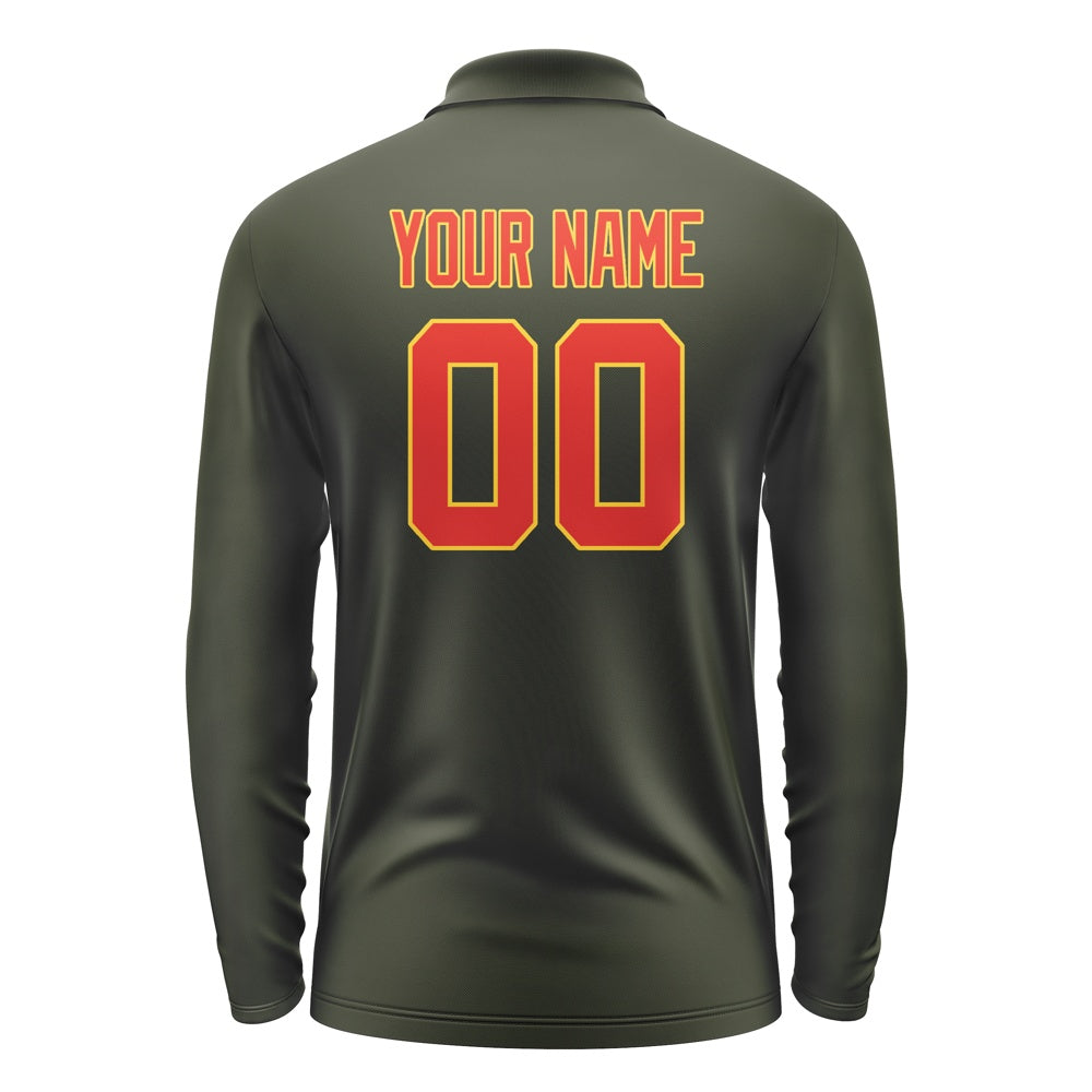 Custom Olive Orange Red Long Sleeve Polo Shirt