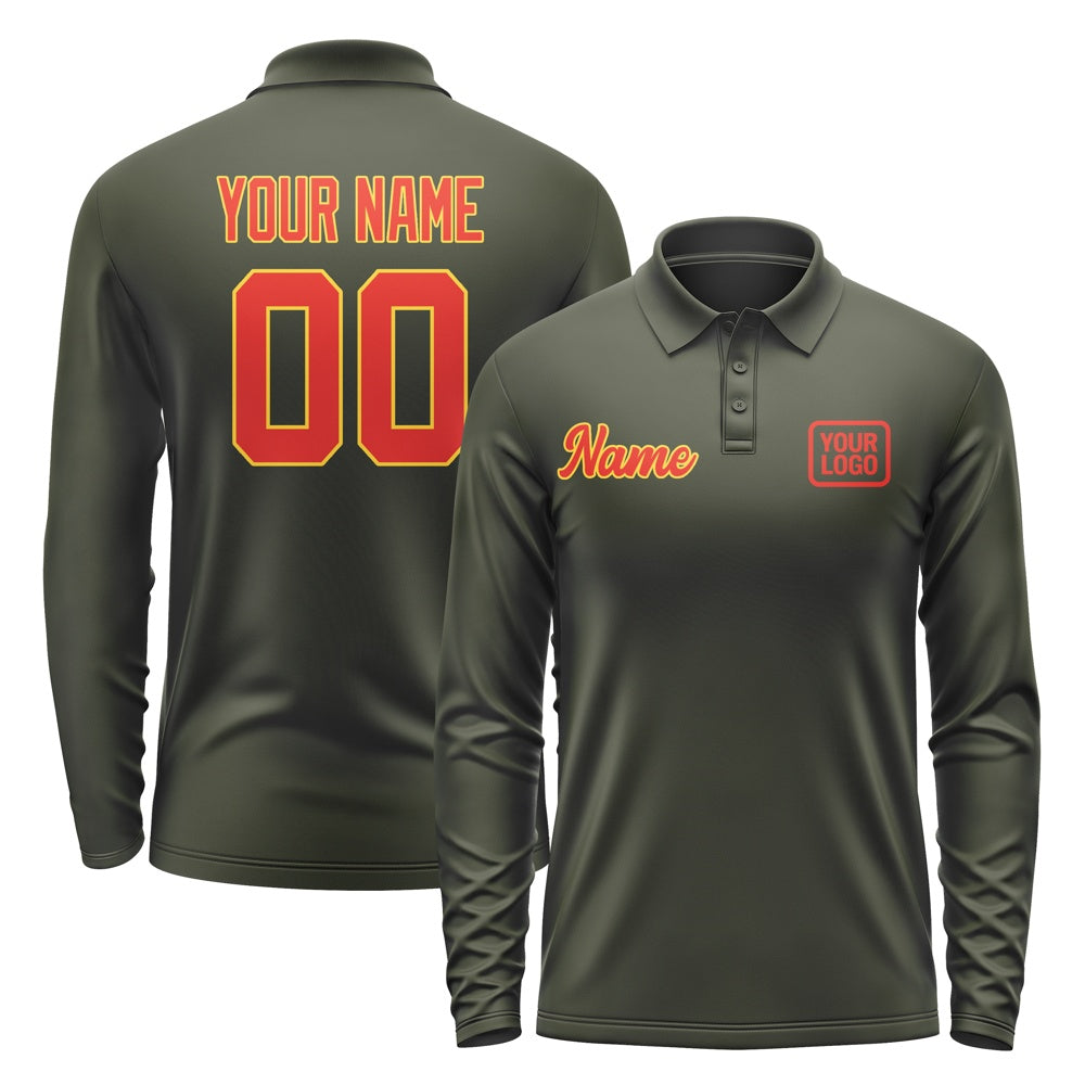 Custom Olive Orange Red Long Sleeve Polo Shirt