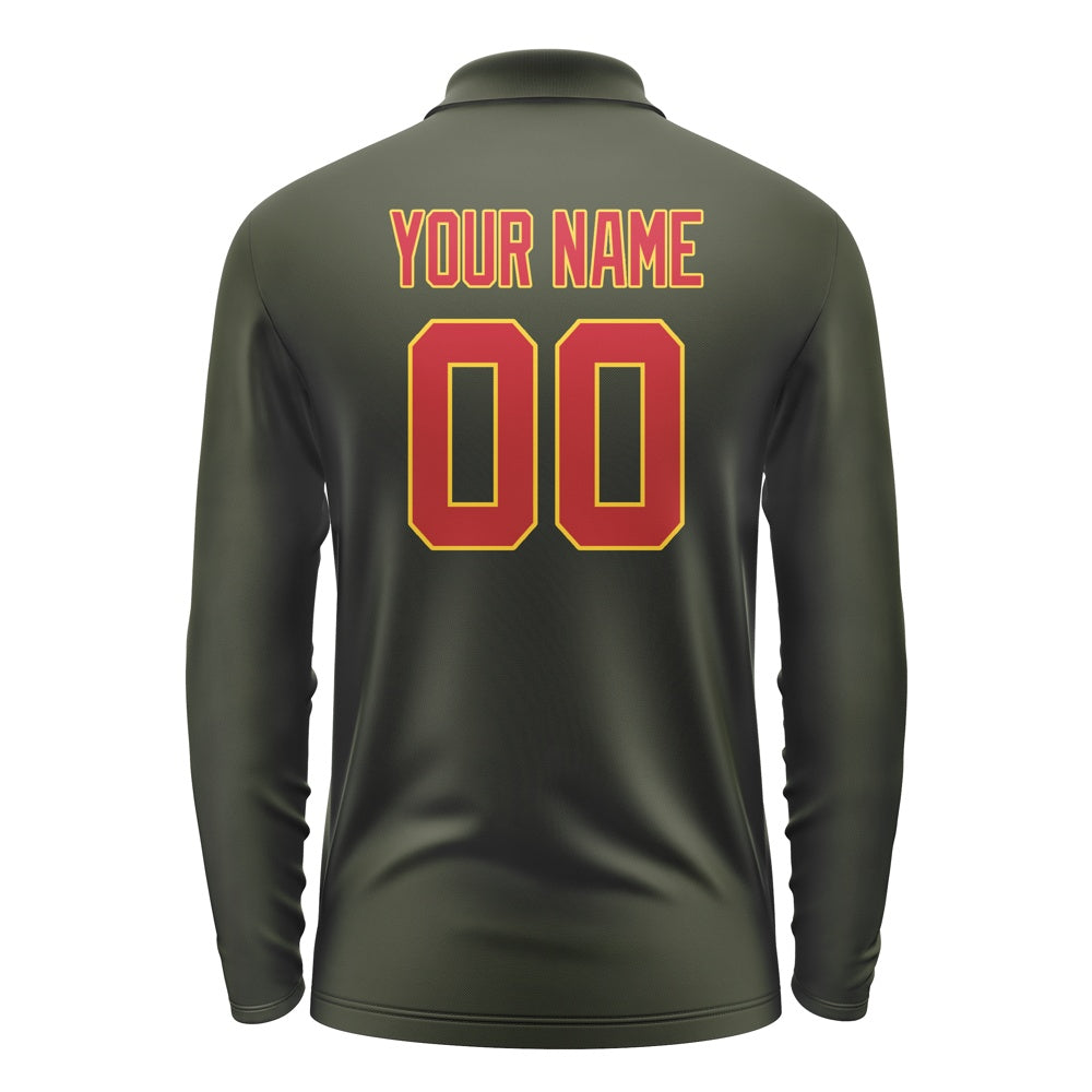 Custom Olive Red Long Sleeve Polo Shirt