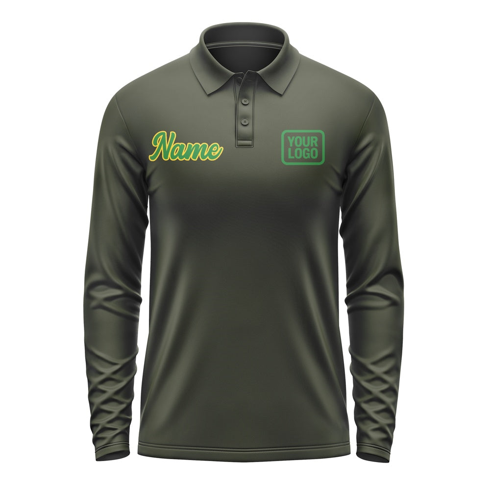 Custom Olive Emerald Green Long Sleeve Polo Shirt