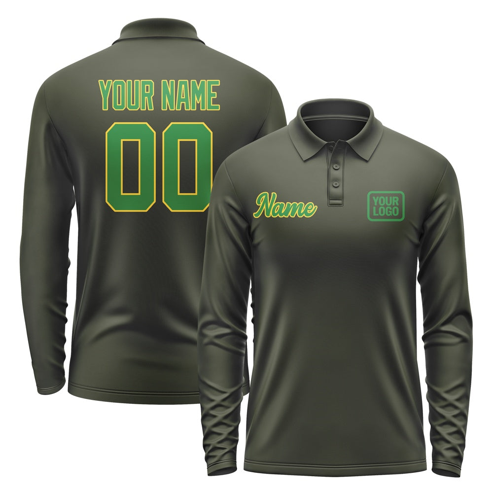 Custom Olive Emerald Green Long Sleeve Polo Shirt