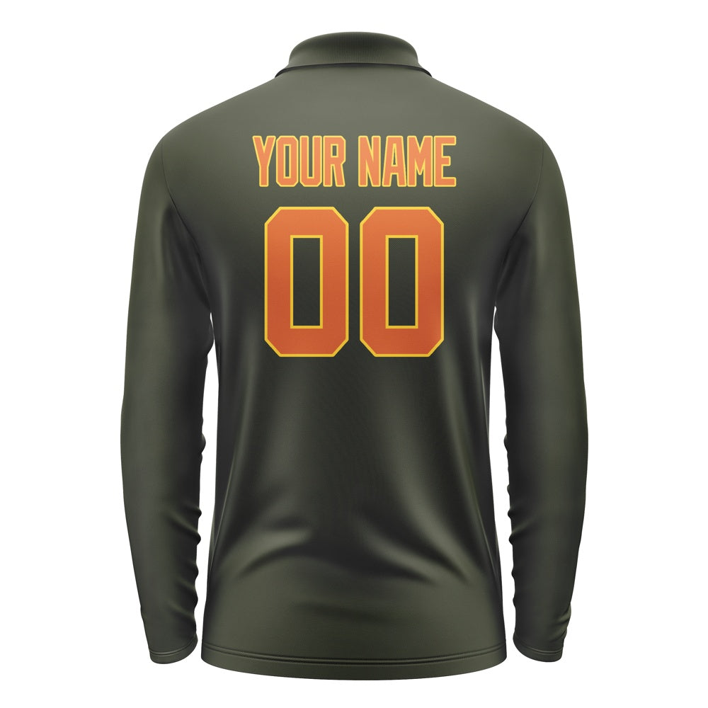 Custom Olive Orange Long Sleeve Polo Shirt