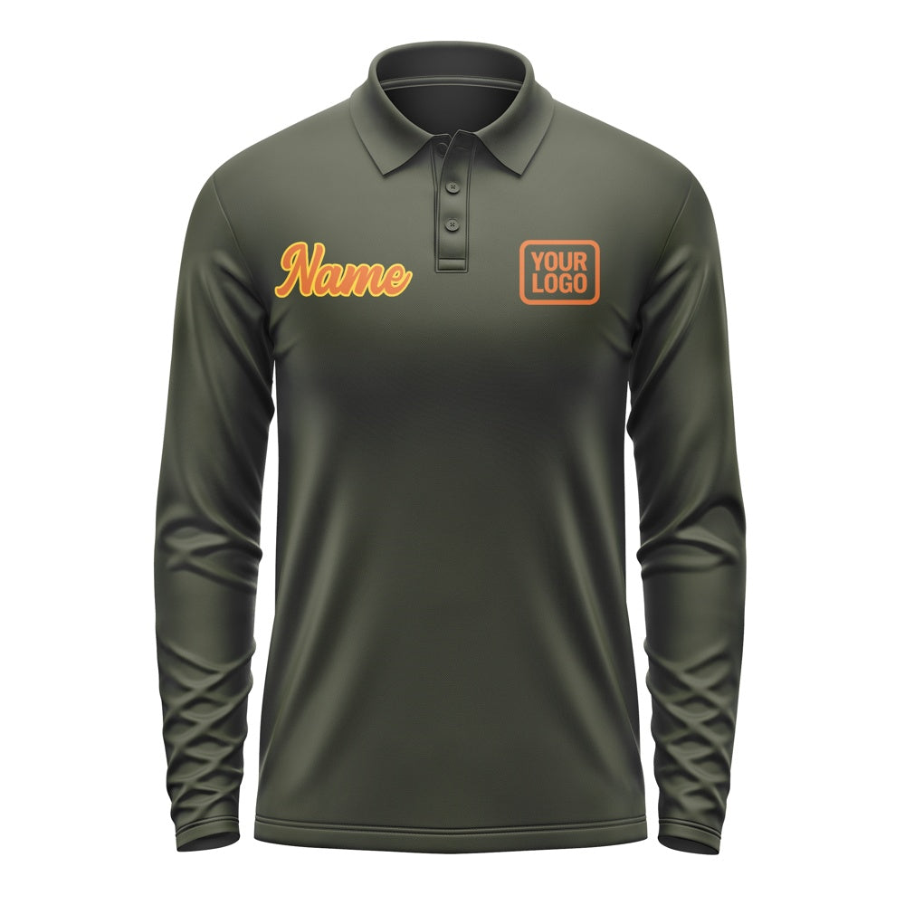 Custom Olive Orange Long Sleeve Polo Shirt