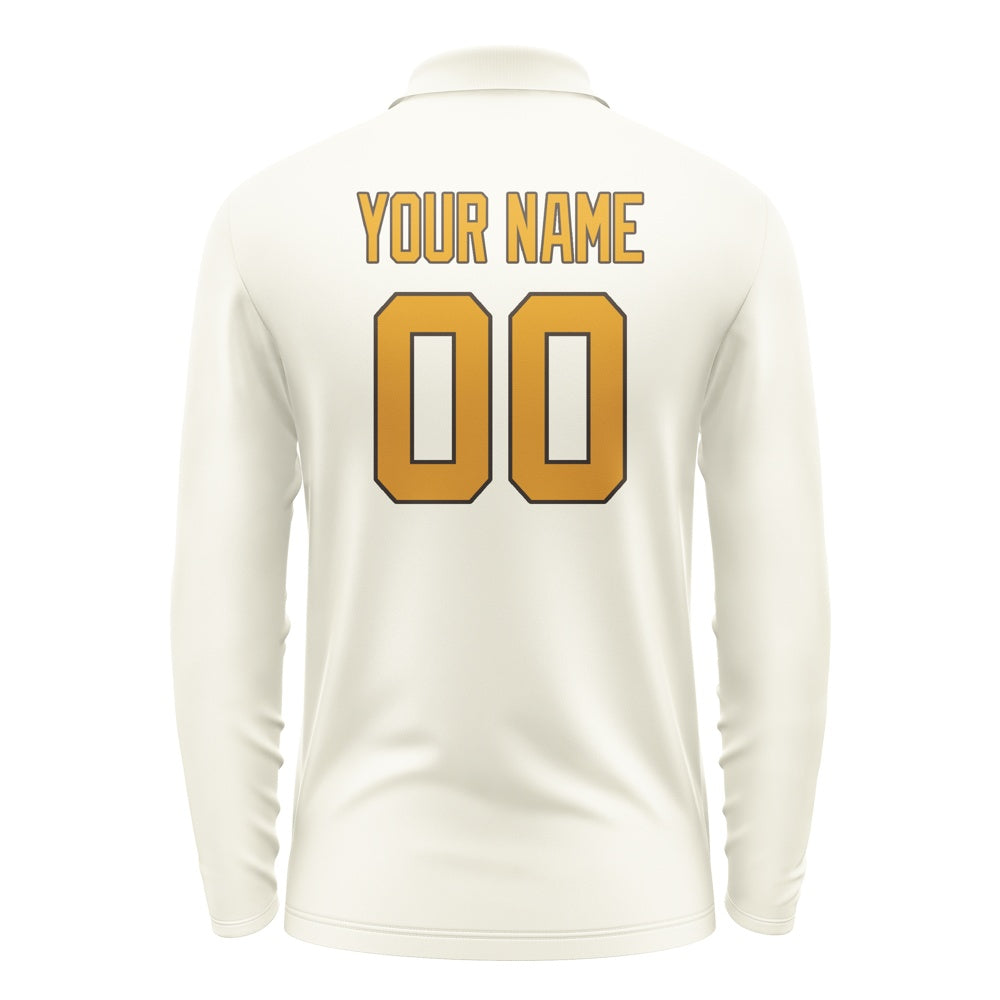 Custom Cream Yellow Long Sleeve Polo Shirt