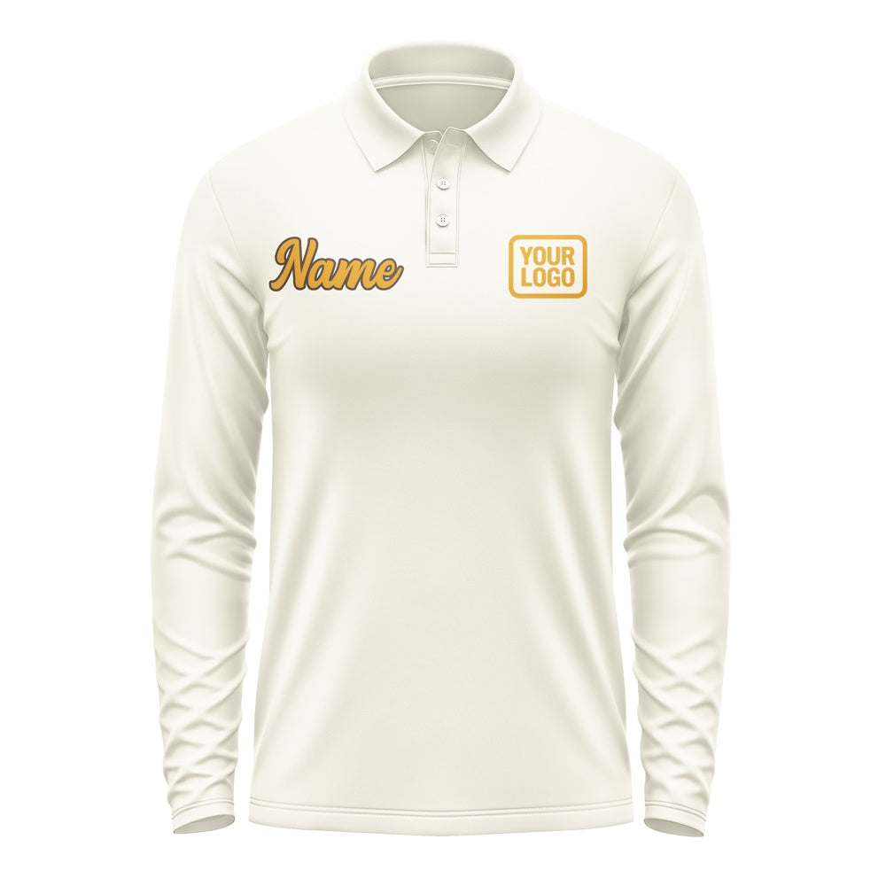 Custom Cream Yellow Long Sleeve Polo Shirt