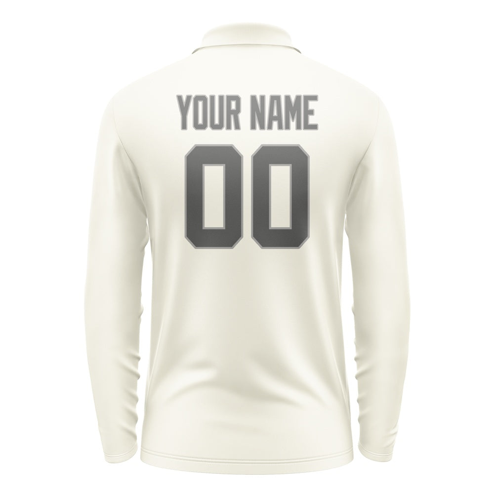 Custom Cream Dark Grey Long Sleeve Polo Shirt