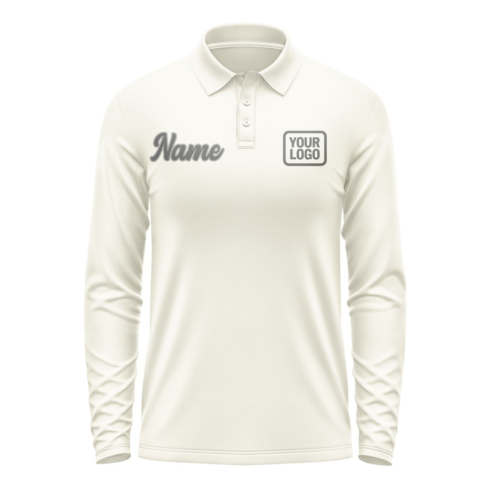 Custom Cream Dark Grey Long Sleeve Polo Shirt