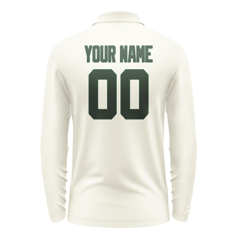Custom Cream Dark Green Long Sleeve Polo Shirt