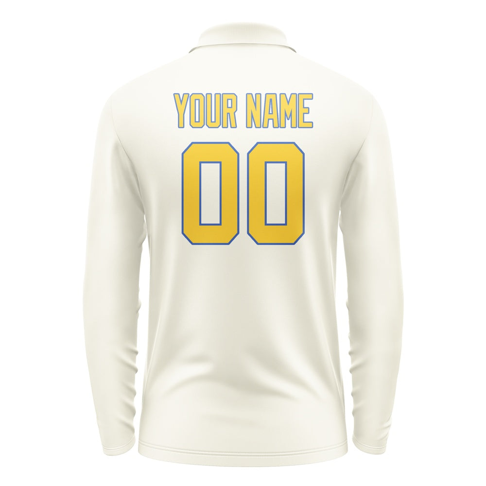 Custom Cream Gold Long Sleeve Polo Shirt