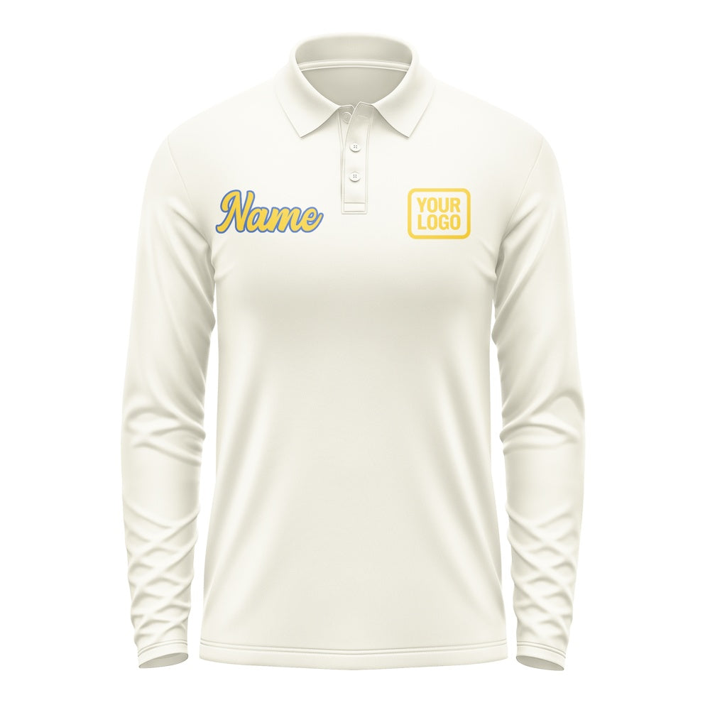 Custom Cream Gold Long Sleeve Polo Shirt