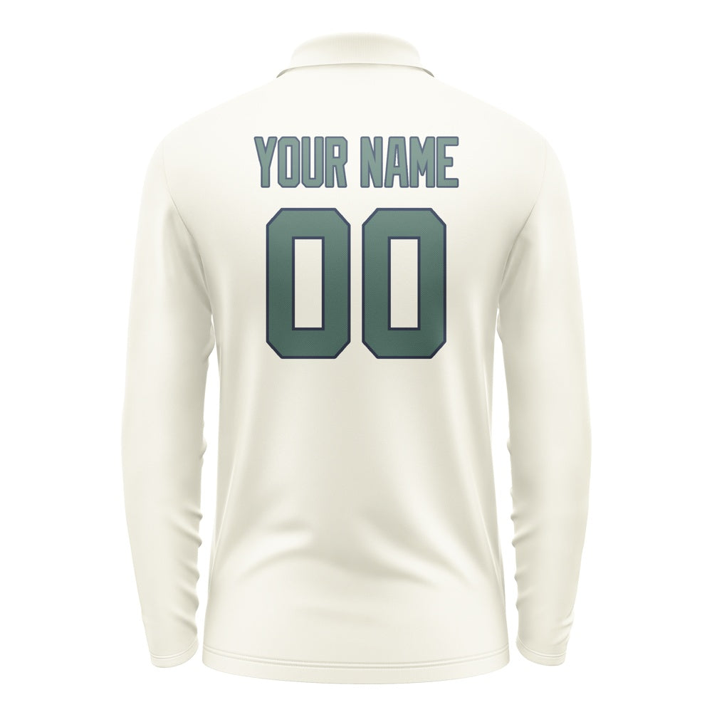 Custom Cream Blue Green Long Sleeve Polo Shirt