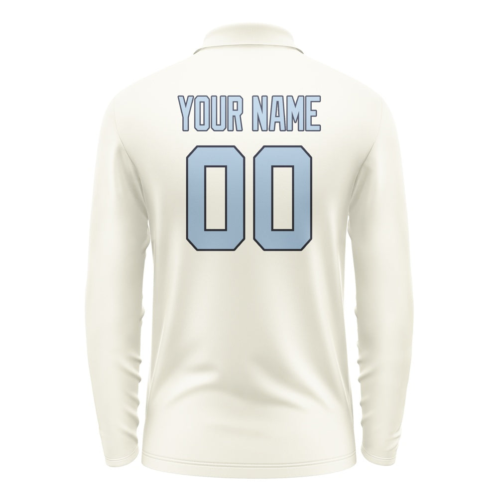 Custom Cream Light Blue Long Sleeve Polo Shirt