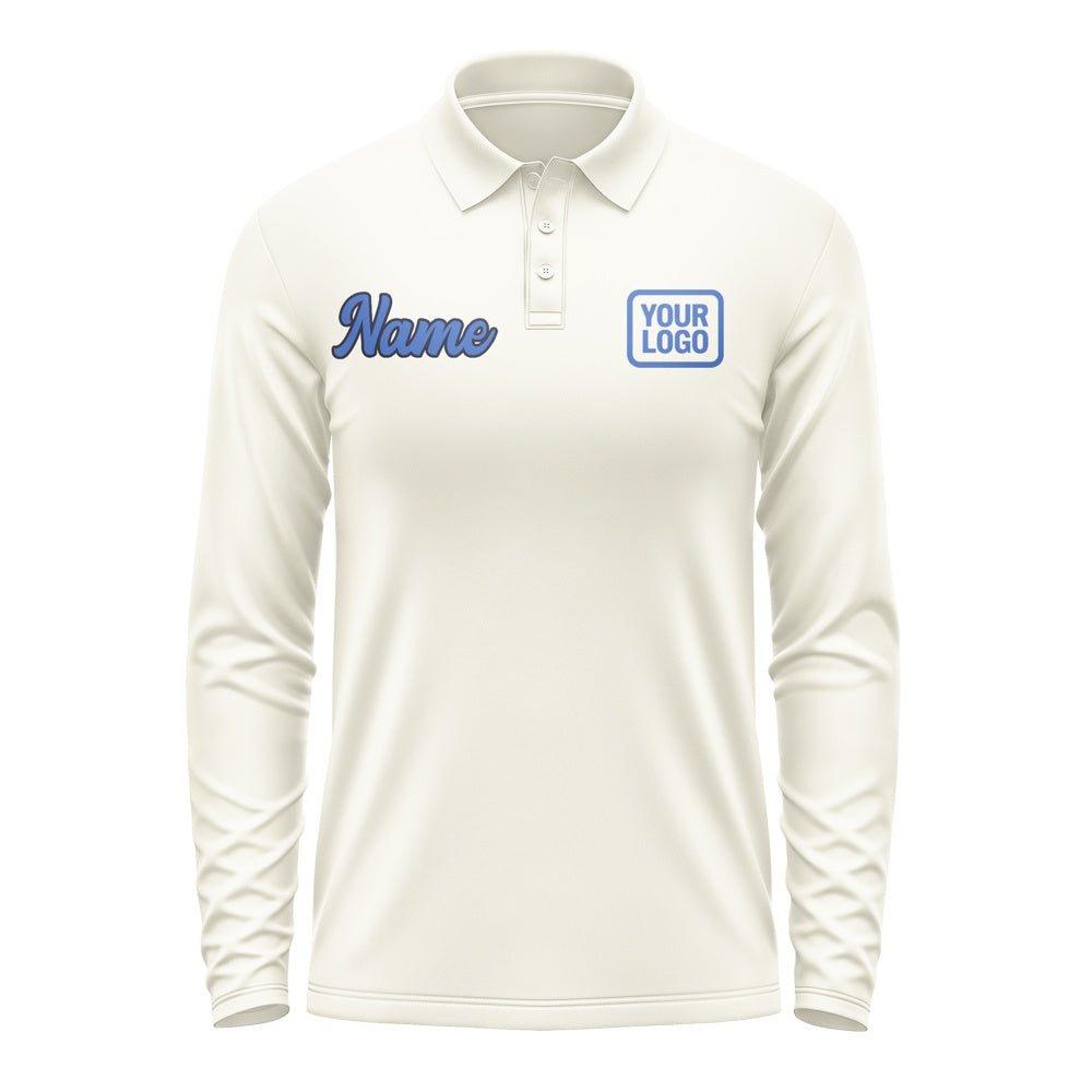 Custom Cream Sky Blue Long Sleeve Polo Shirt