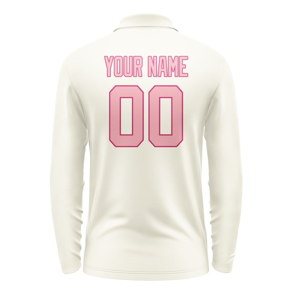 Custom Cream Light Pink Long Sleeve Polo Shirt