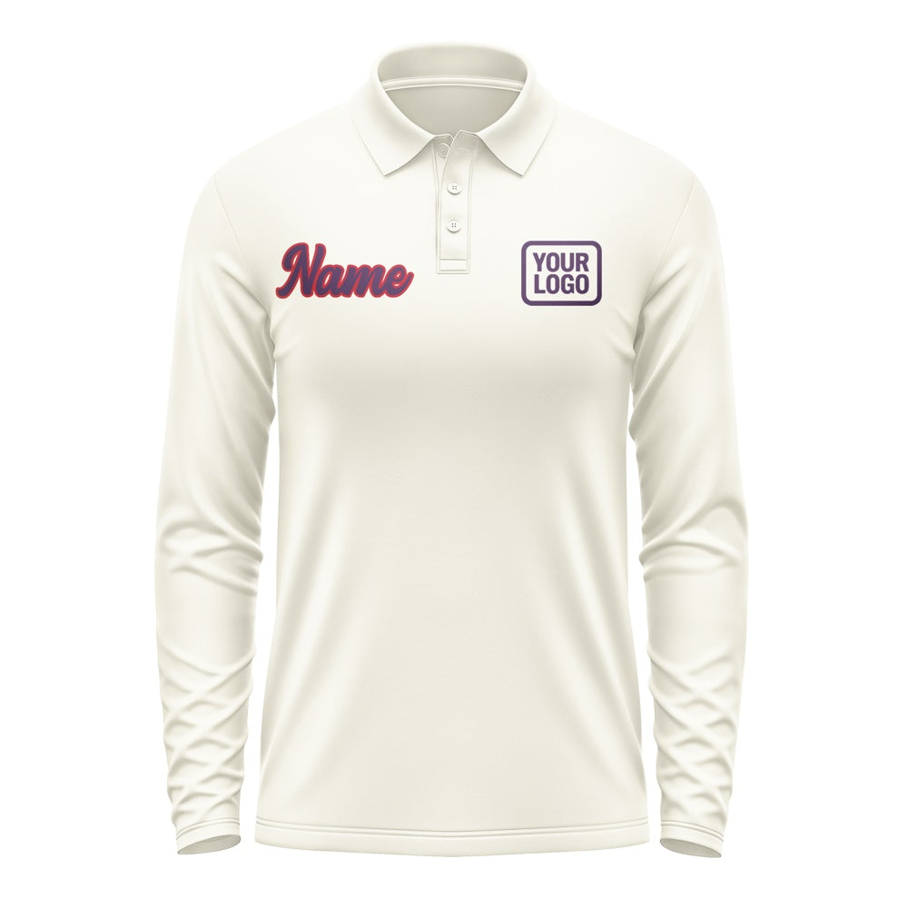 Custom Cream Purple Long Sleeve Polo Shirt