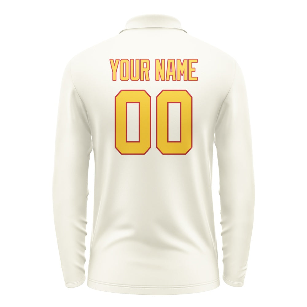 Custom Cream Gold Long Sleeve Polo Shirt
