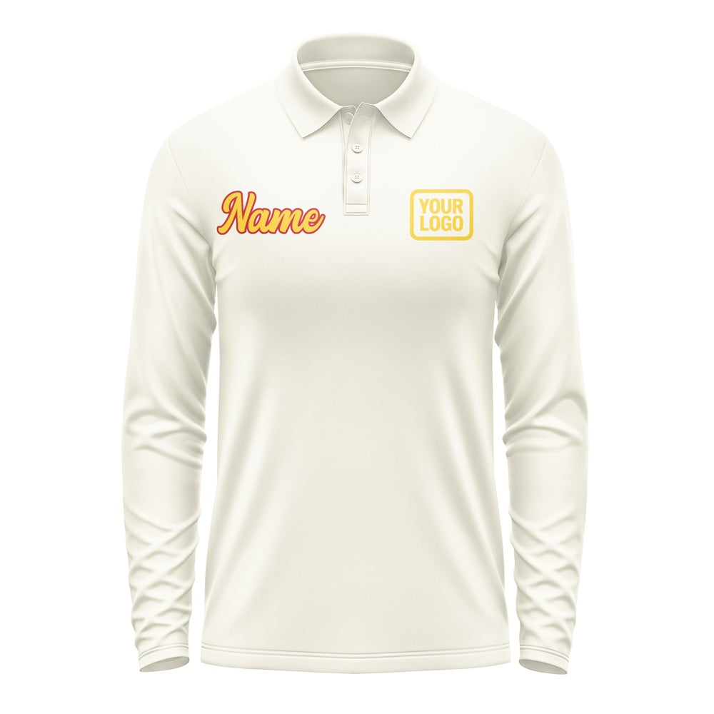 Custom Cream Gold Long Sleeve Polo Shirt