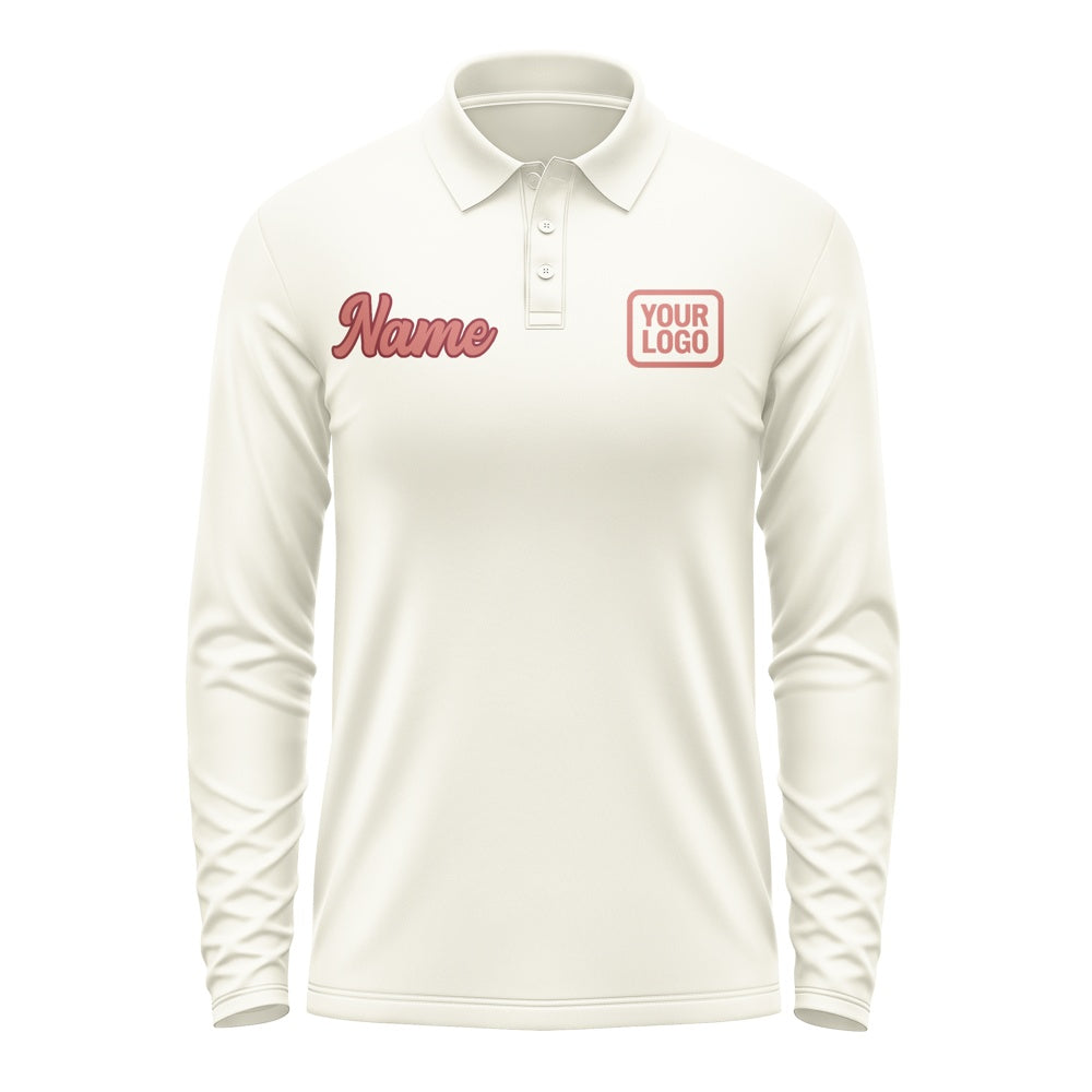 Custom Cream Copper Rose Long Sleeve Polo Shirt