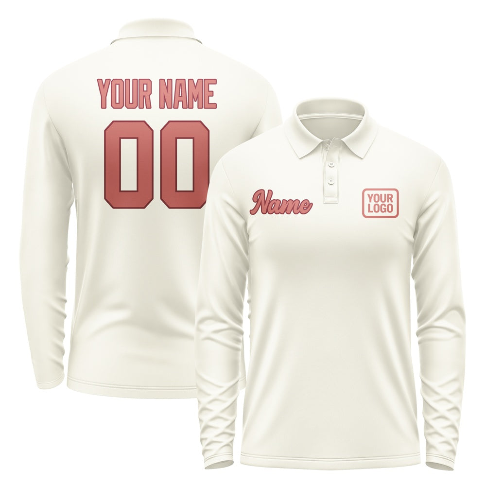 Custom Cream Copper Rose Long Sleeve Polo Shirt