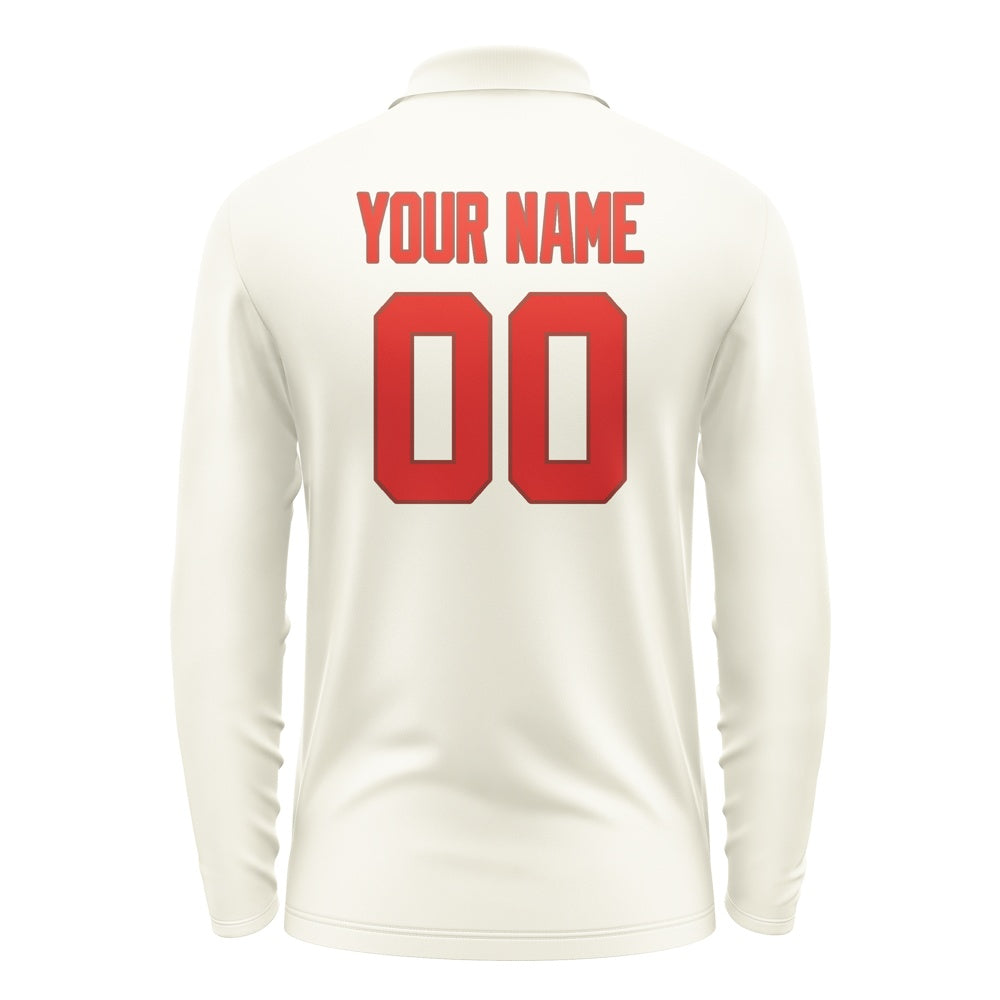 Custom Cream Orange Red Long Sleeve Polo Shirt