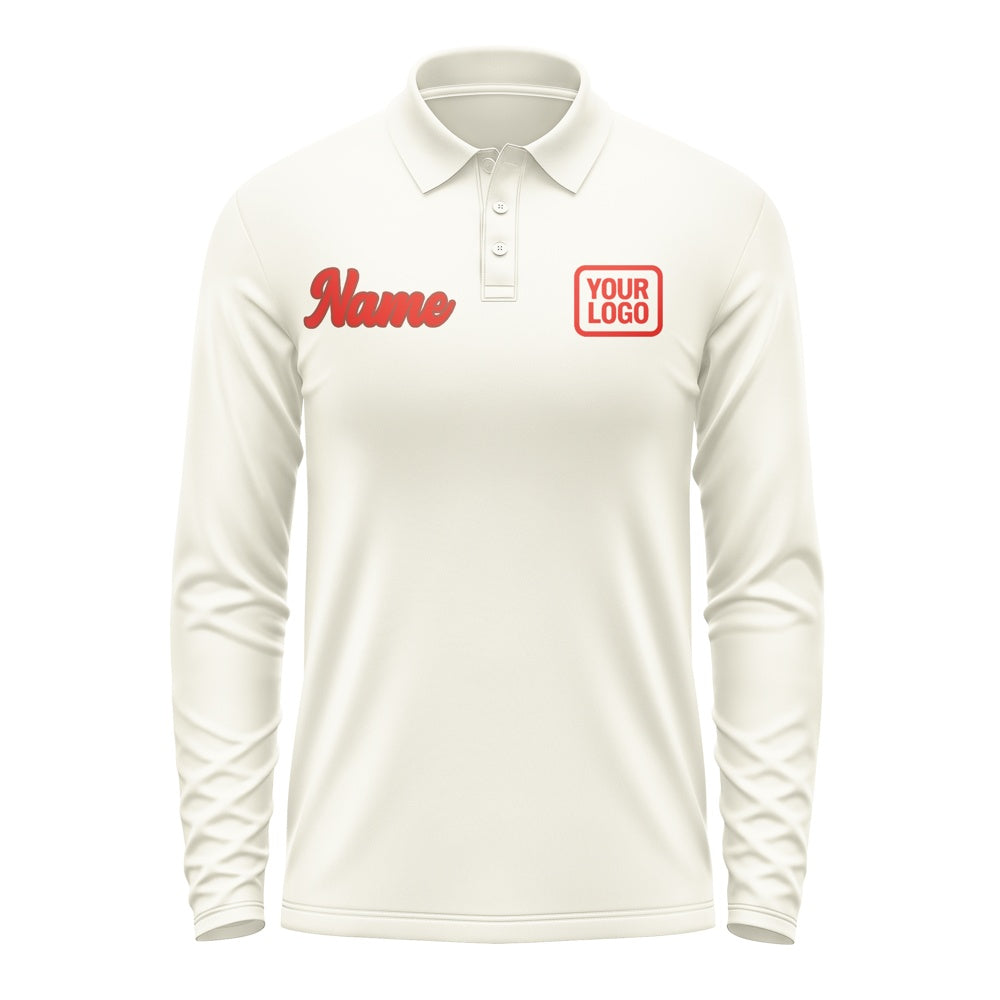 Custom Cream Orange Red Long Sleeve Polo Shirt