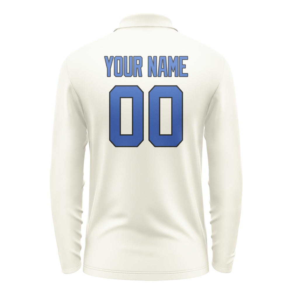 Custom Cream Sky Blue Long Sleeve Polo Shirt