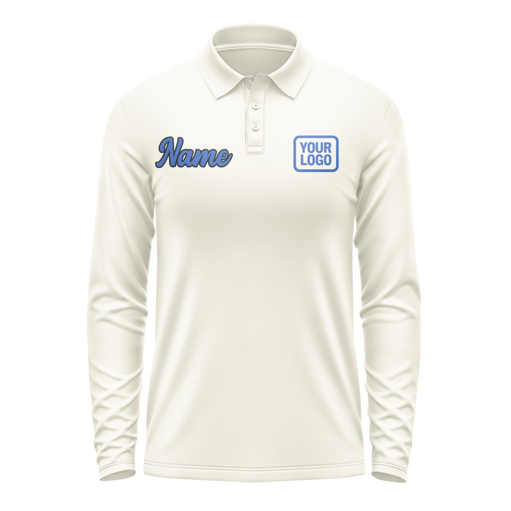 Custom Cream Sky Blue Long Sleeve Polo Shirt