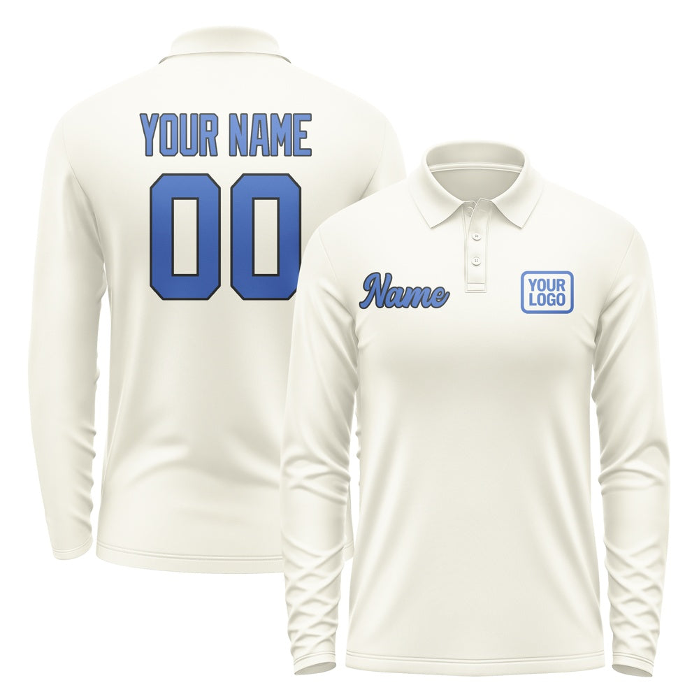 Custom Cream Sky Blue Long Sleeve Polo Shirt