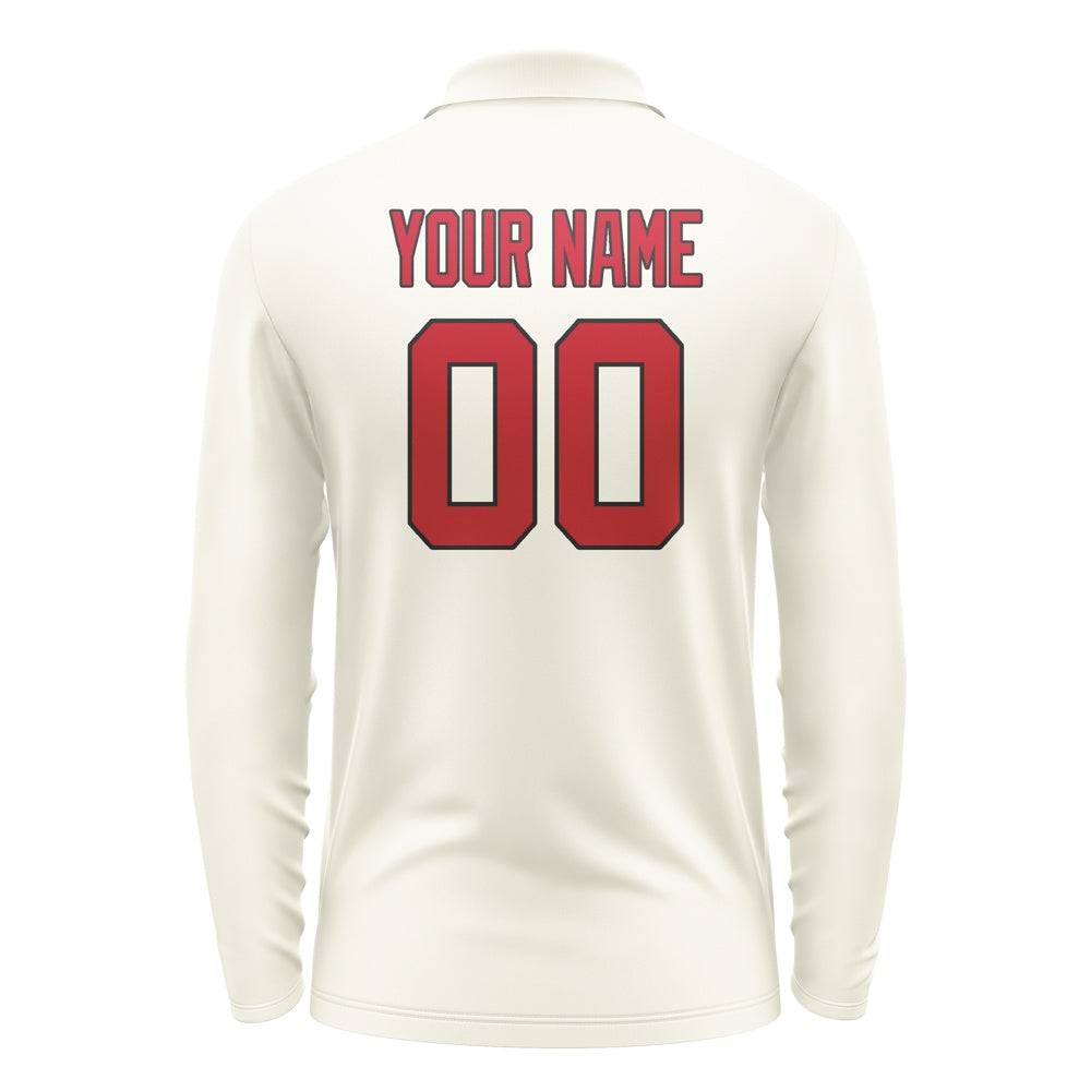 Custom Cream Red Long Sleeve Polo Shirt