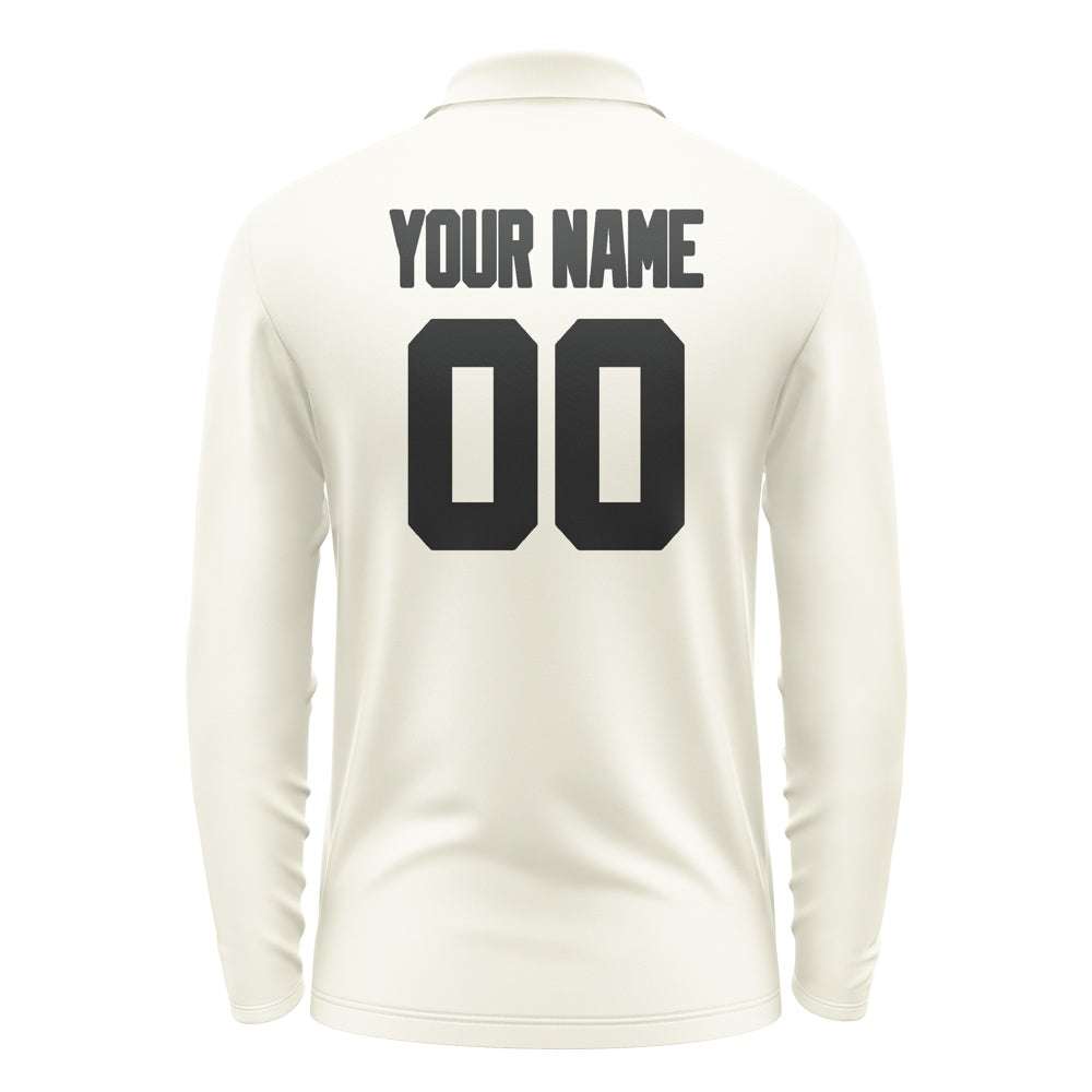 Custom Cream Black Long Sleeve Polo Shirt