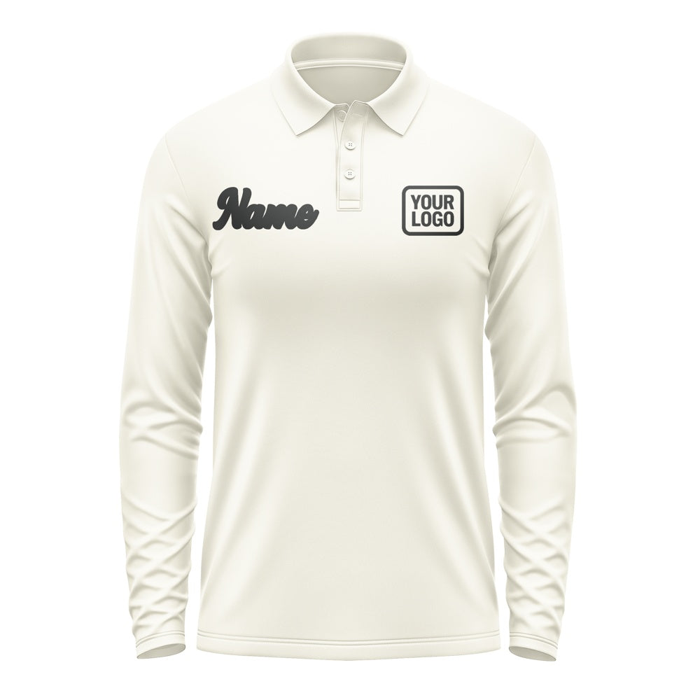 Custom Cream Black Long Sleeve Polo Shirt