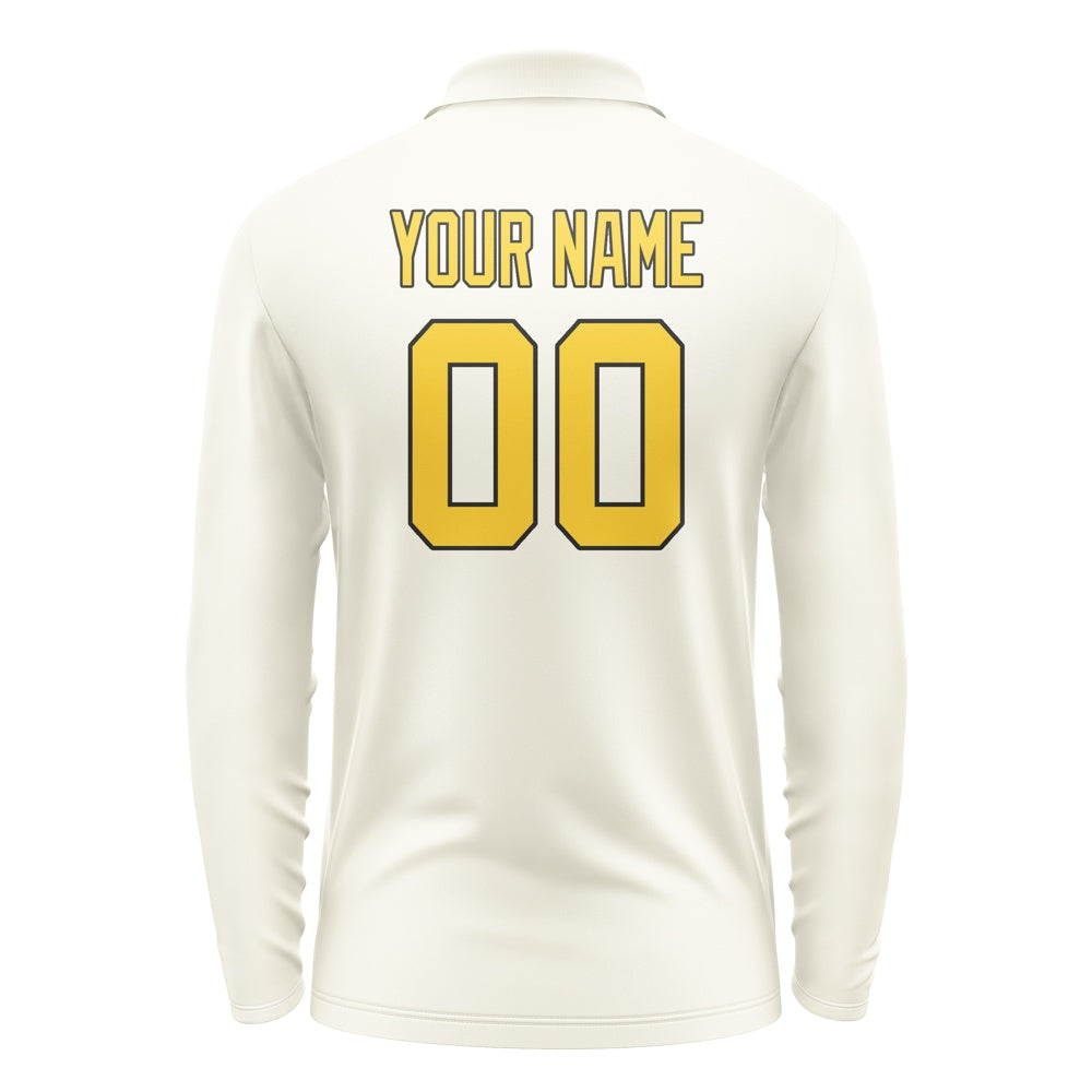 Custom Cream Gold Long Sleeve Polo Shirt