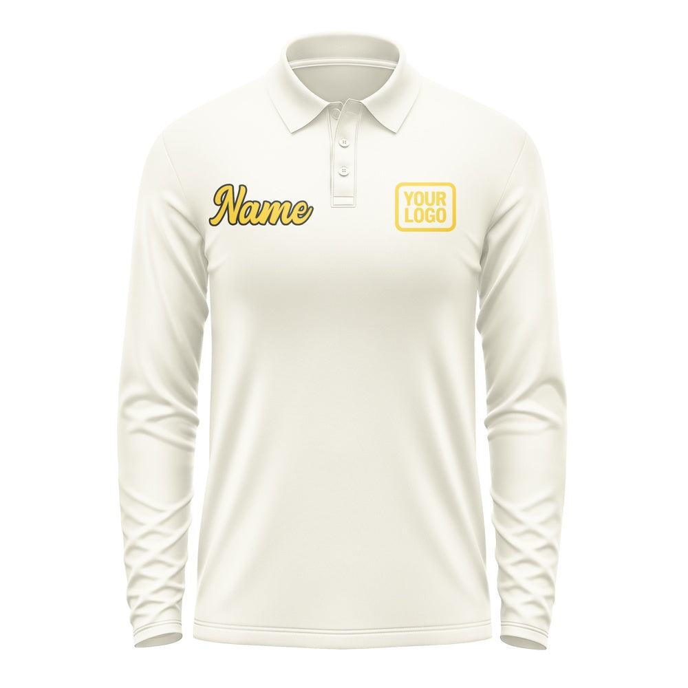 Custom Cream Gold Long Sleeve Polo Shirt
