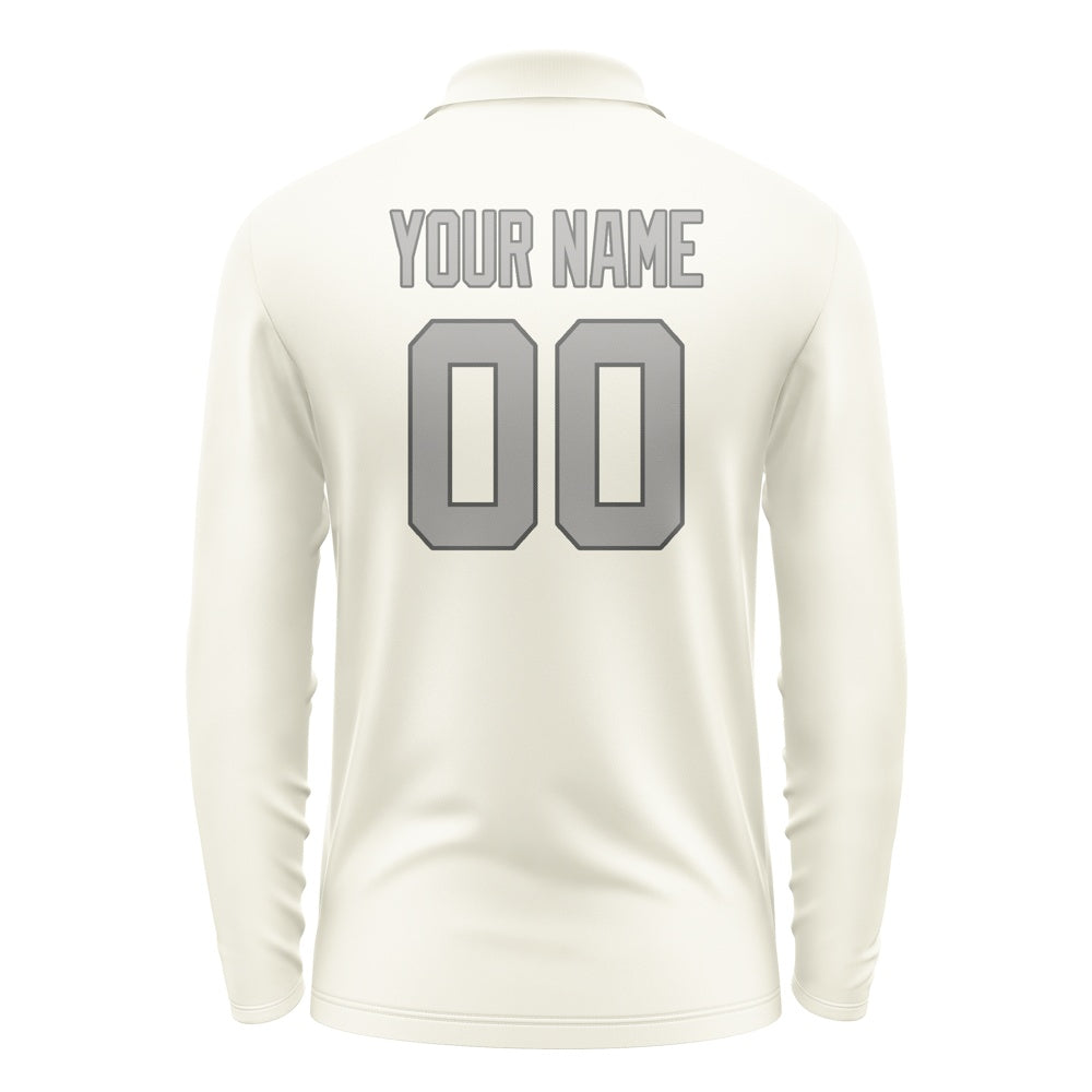 Custom Cream Gray Long Sleeve Polo Shirt