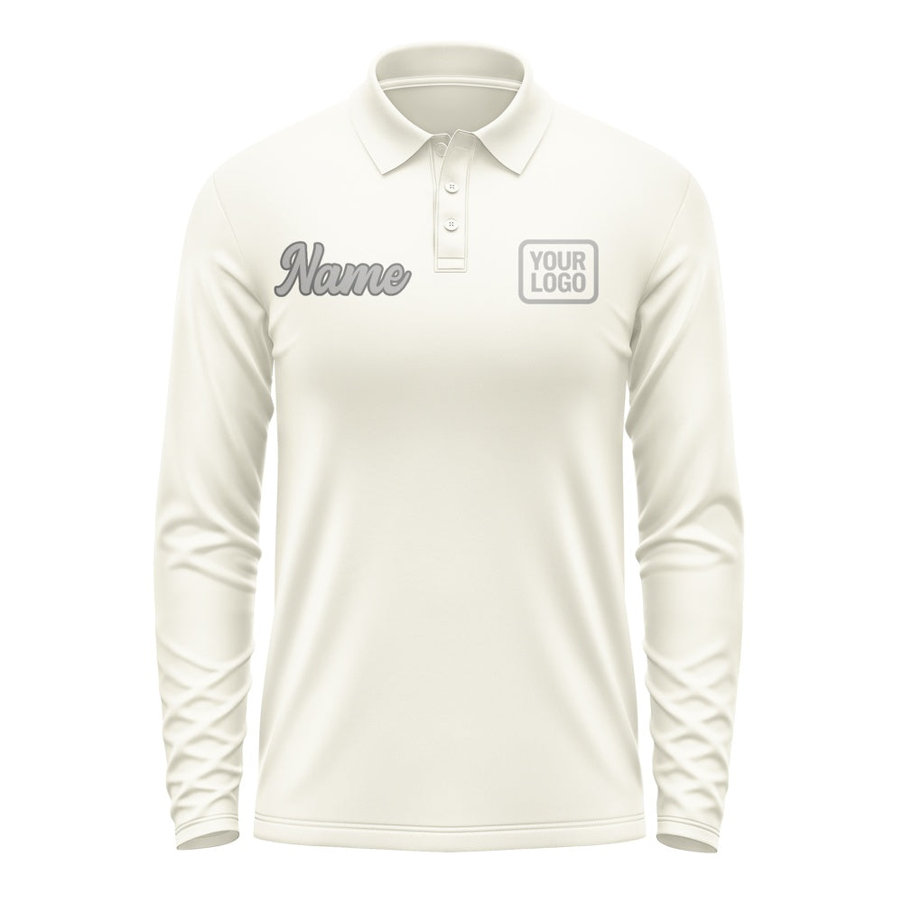 Custom Cream Gray Long Sleeve Polo Shirt