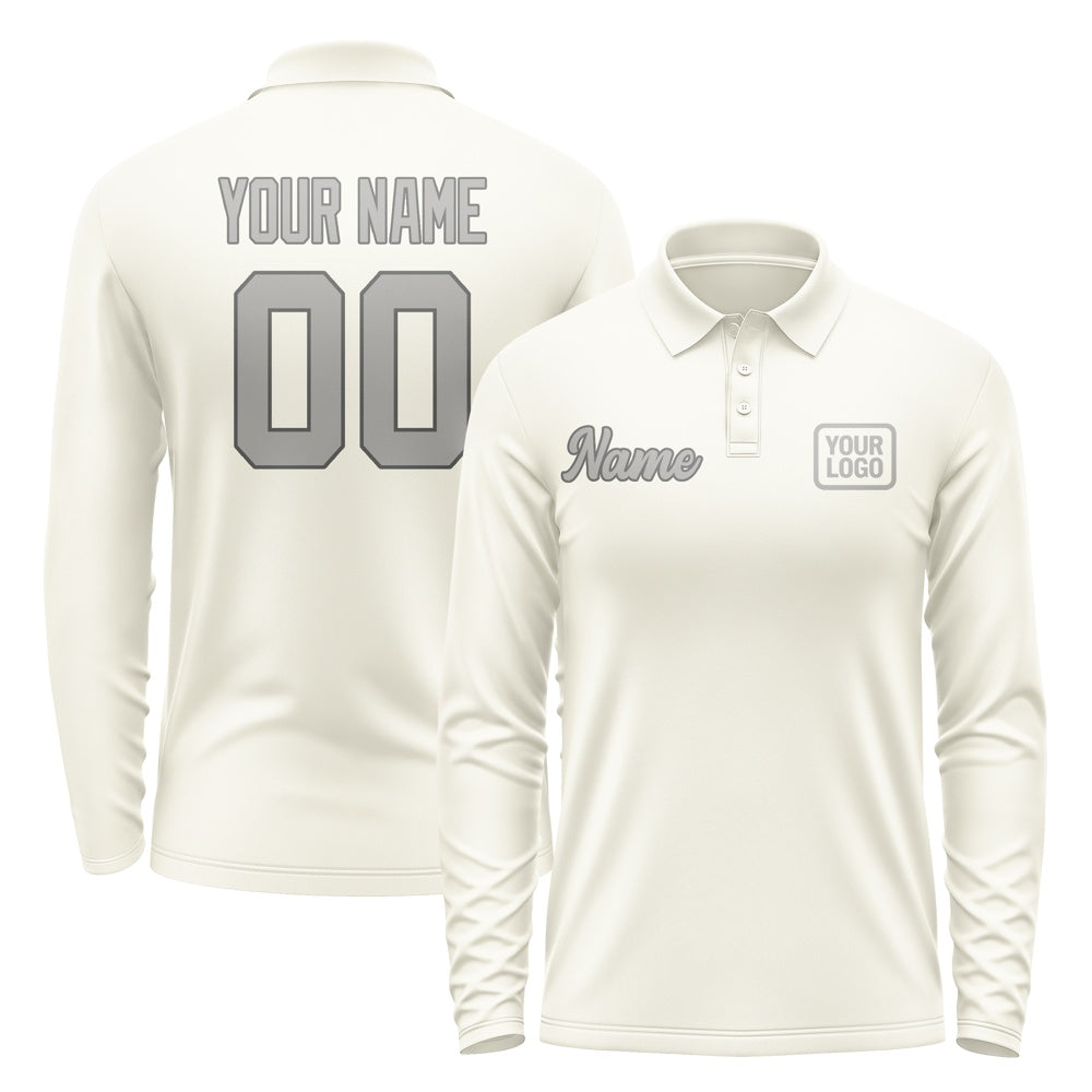 Custom Cream Gray Long Sleeve Polo Shirt