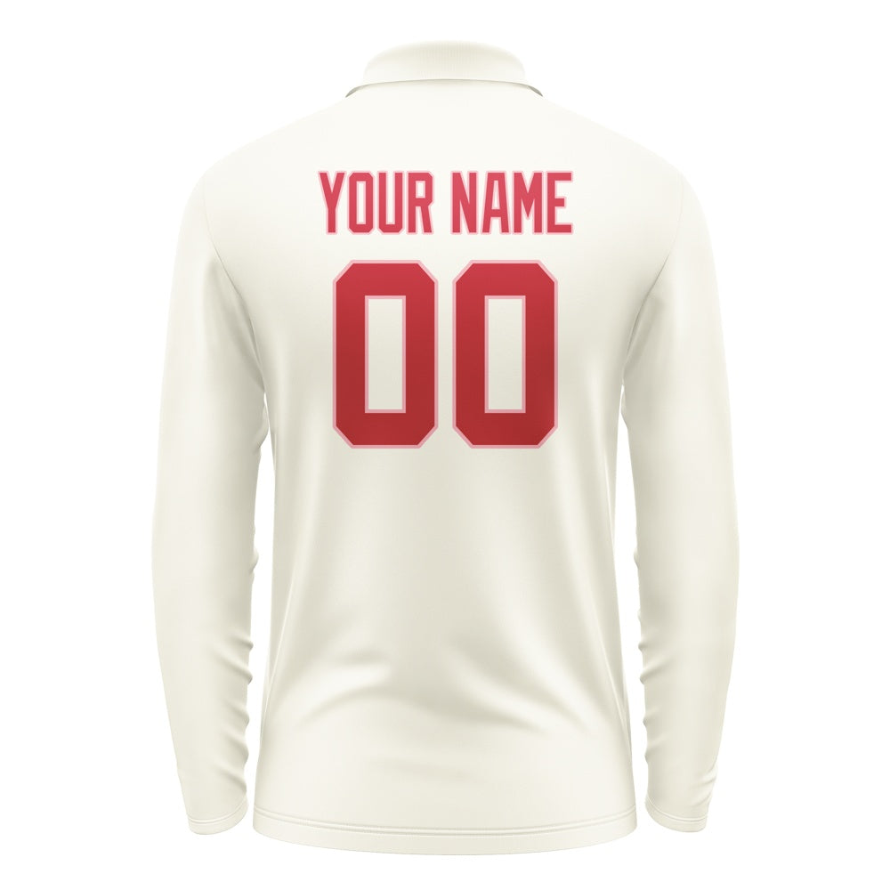 Custom Cream Red Long Sleeve Polo Shirt