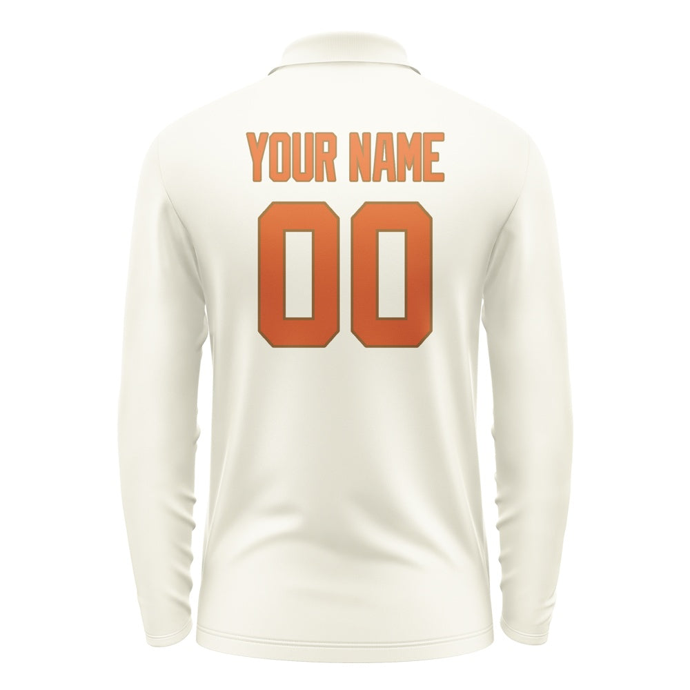 Custom Cream Orange Long Sleeve Polo Shirt