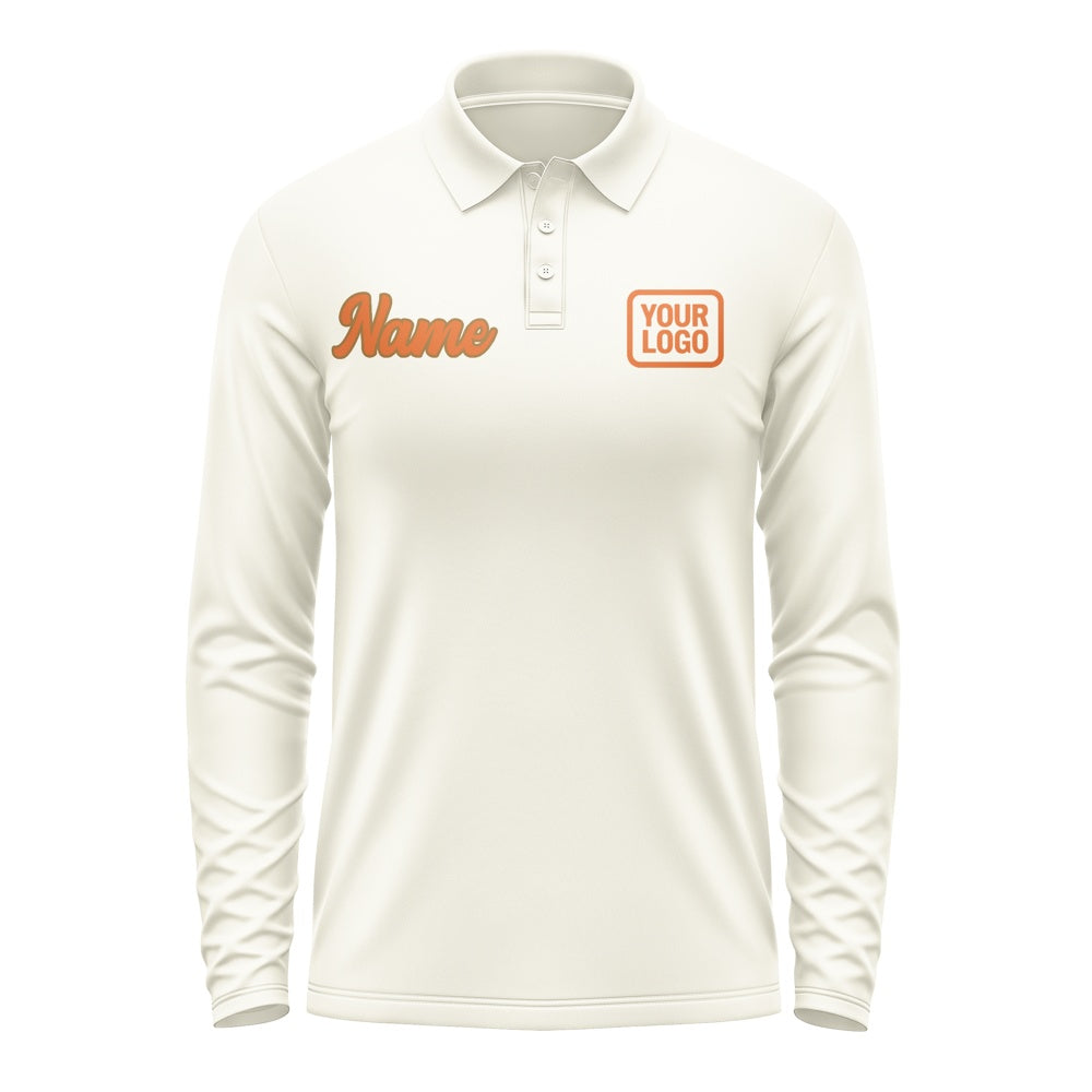 Custom Cream Orange Long Sleeve Polo Shirt
