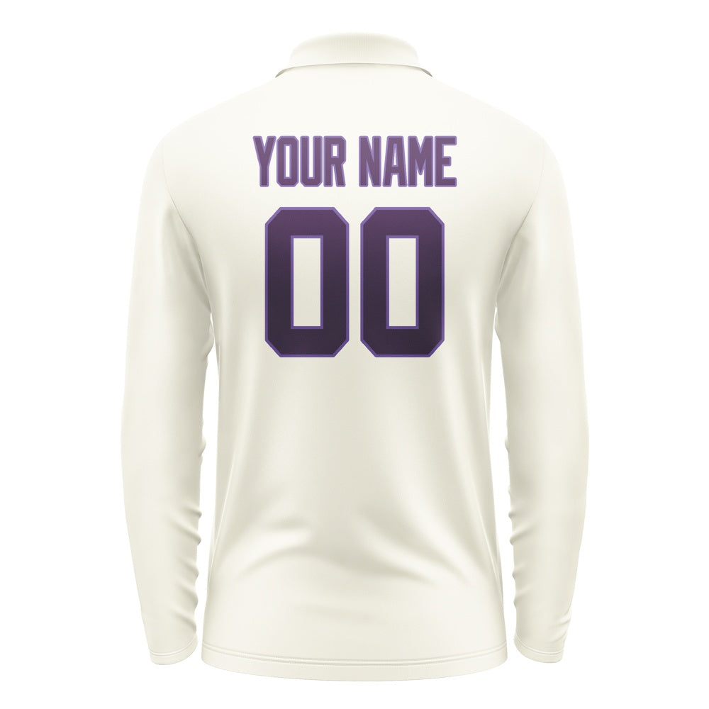Custom Cream Purple Long Sleeve Polo Shirt