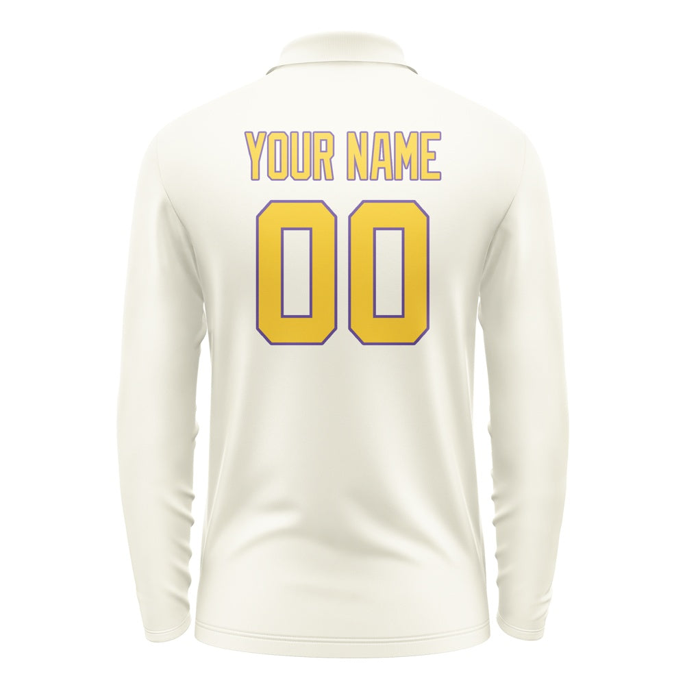 Custom Cream Gold Long Sleeve Polo Shirt