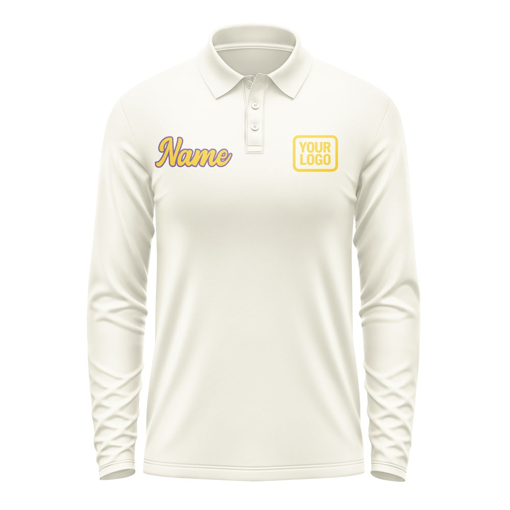 Custom Cream Gold Long Sleeve Polo Shirt