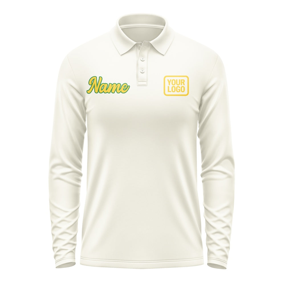 Custom Cream Gold Long Sleeve Polo Shirt