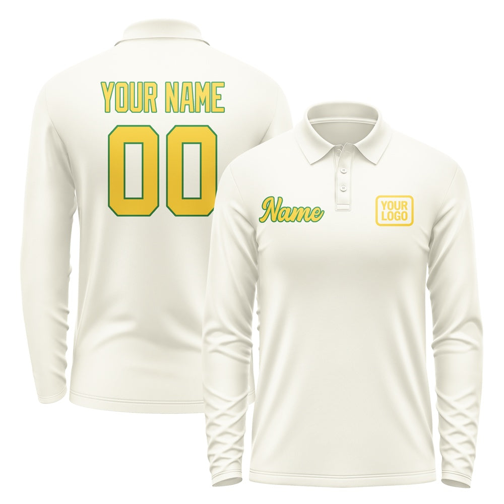 Custom Cream Gold Long Sleeve Polo Shirt